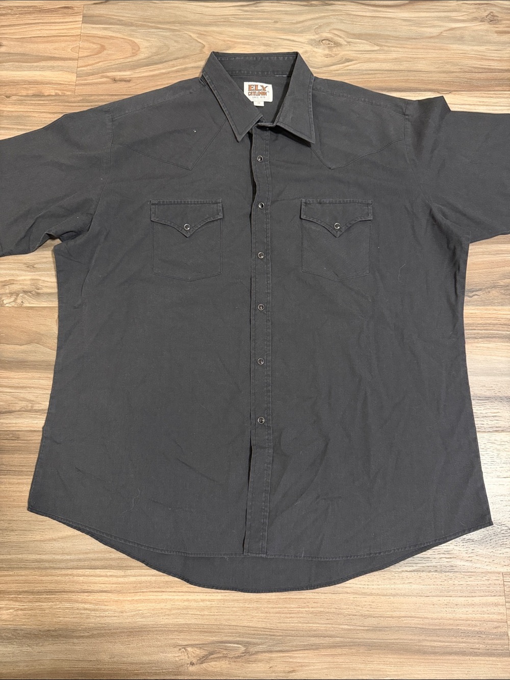 Ely Cattleman Western Black Short Sleeve Pearl Snap Button Shirt Mens 18 Vintage